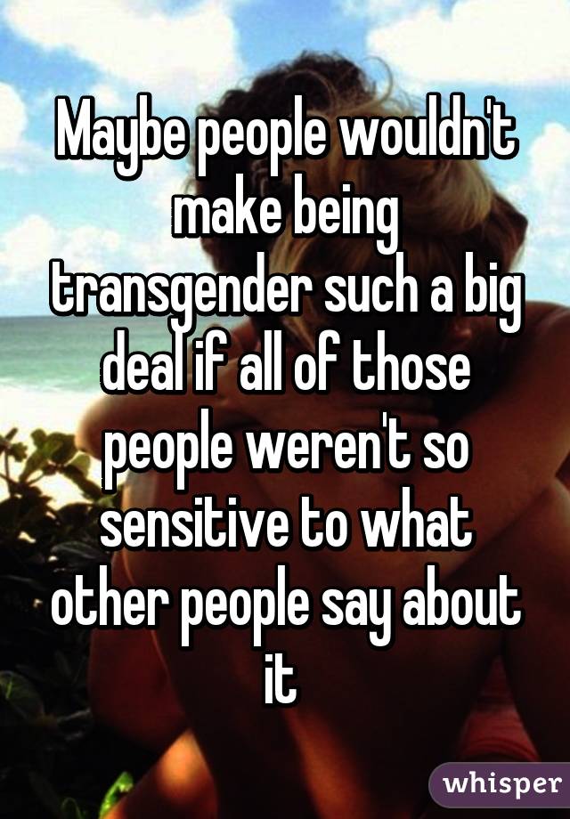 Maybe people wouldn't make being transgender such a big deal if all of those people weren't so sensitive to what other people say about it 