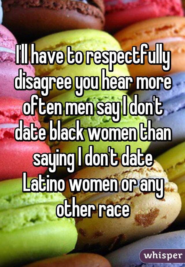 I'll have to respectfully disagree you hear more often men say I don't date black women than saying I don't date Latino women or any other race