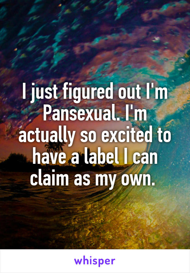 I just figured out I'm Pansexual. I'm actually so excited to have a label I can claim as my own. 