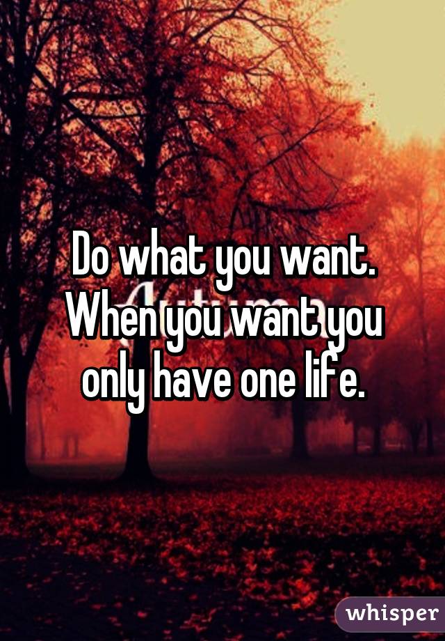 Do what you want. When you want you only have one life.