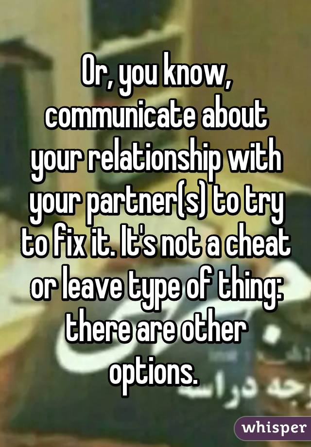 Or, you know, communicate about your relationship with your partner(s) to try to fix it. It's not a cheat or leave type of thing: there are other options. 