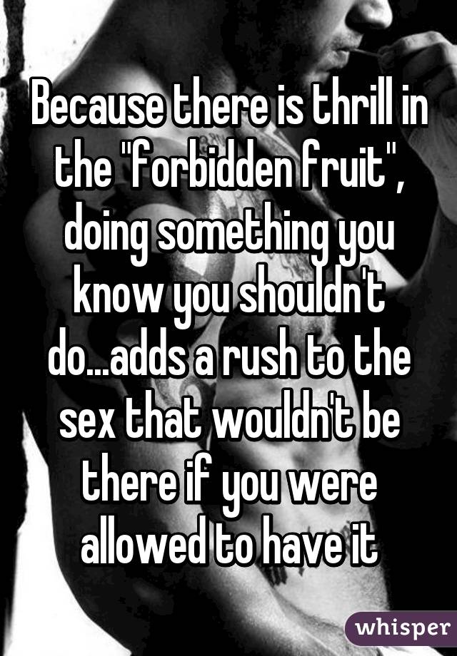 Because there is thrill in the "forbidden fruit", doing something you know you shouldn't do...adds a rush to the sex that wouldn't be there if you were allowed to have it