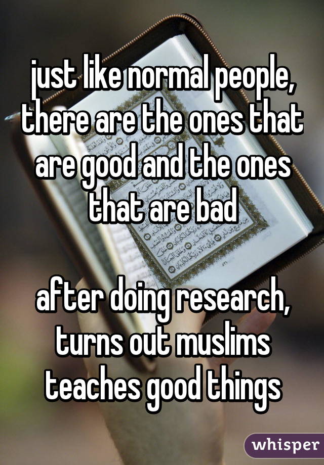 just like normal people, there are the ones that are good and the ones that are bad

after doing research, turns out muslims teaches good things