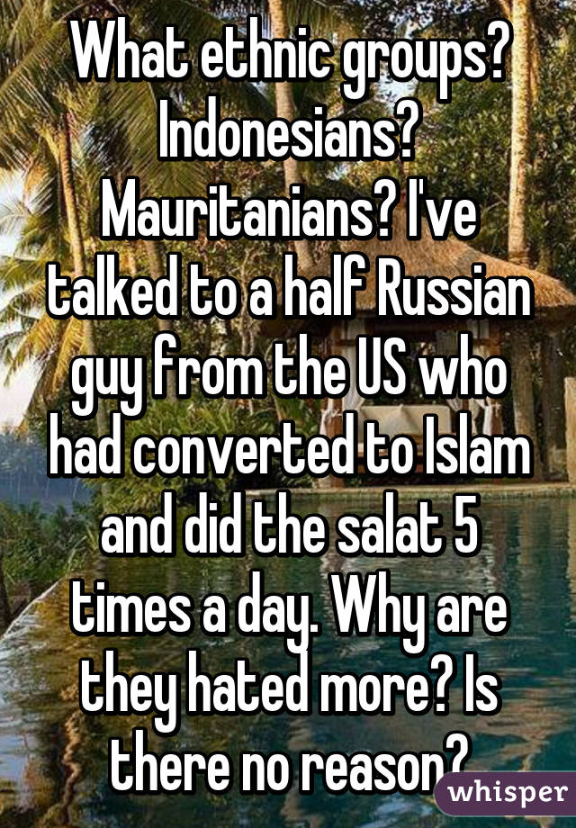 What ethnic groups? Indonesians? Mauritanians? I've talked to a half Russian guy from the US who had converted to Islam and did the salat 5 times a day. Why are they hated more? Is there no reason?