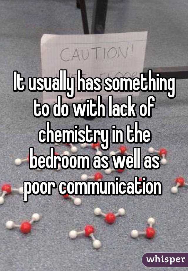 It usually has something to do with lack of chemistry in the bedroom as well as poor communication 