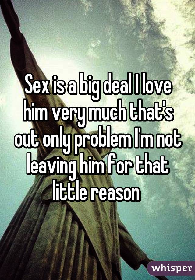 Sex is a big deal I love him very much that's out only problem I'm not leaving him for that little reason 