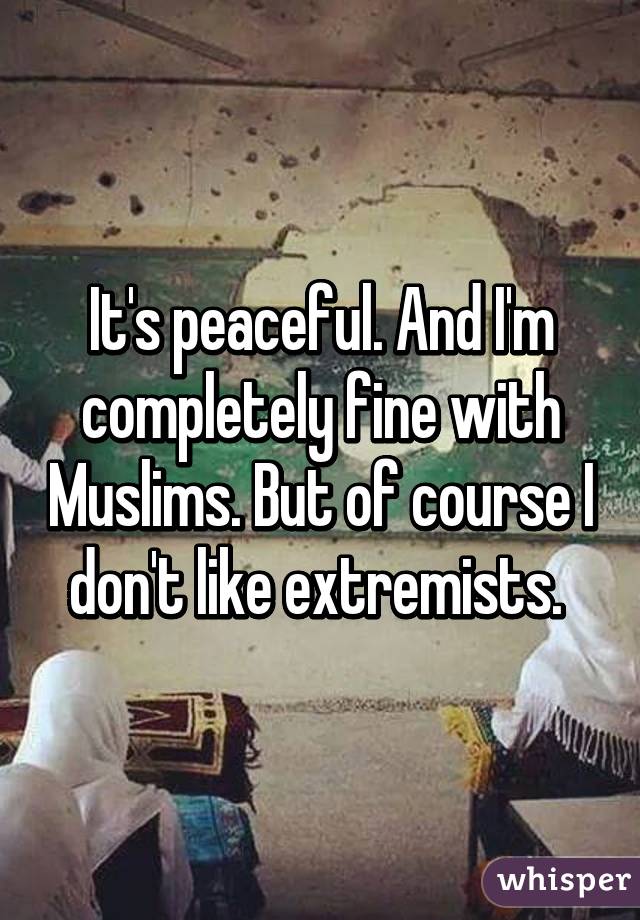 It's peaceful. And I'm completely fine with Muslims. But of course I don't like extremists. 