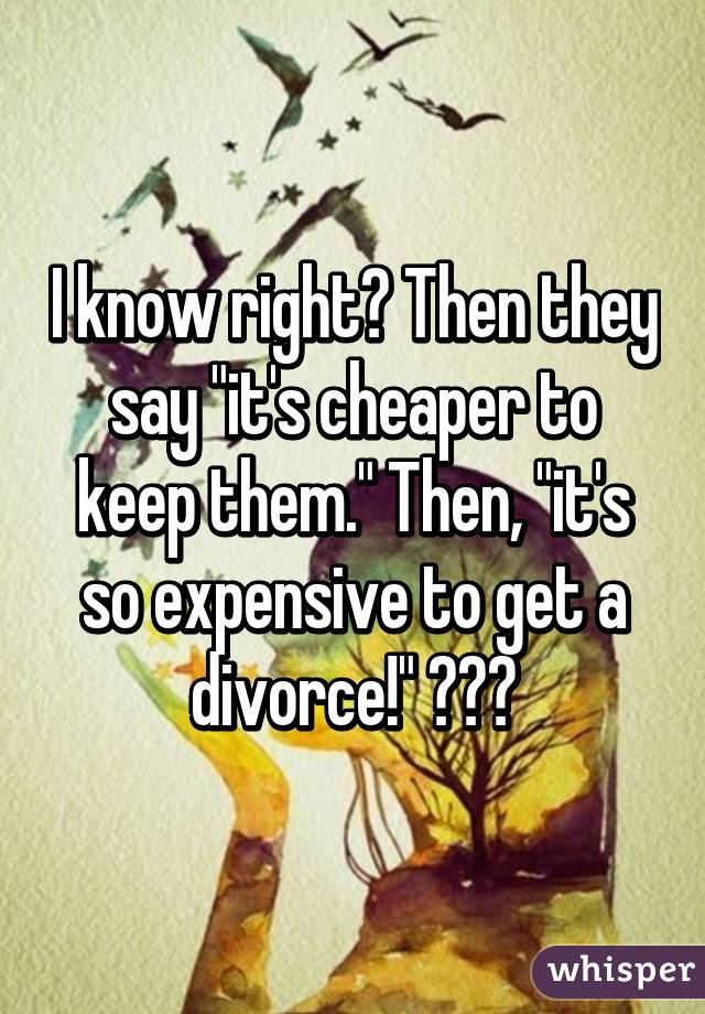 I know right? Then they say "it's cheaper to keep them." Then, "it's so expensive to get a divorce!" 😑😑😑