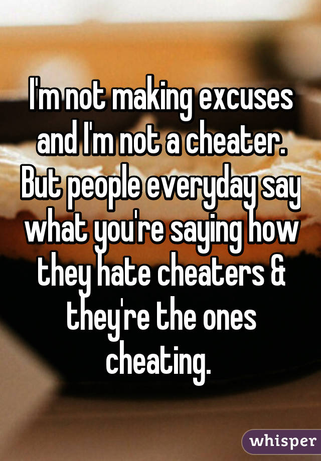 I'm not making excuses and I'm not a cheater. But people everyday say what you're saying how they hate cheaters & they're the ones cheating. 