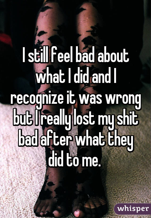 I still feel bad about what I did and I recognize it was wrong but I really lost my shit bad after what they did to me. 