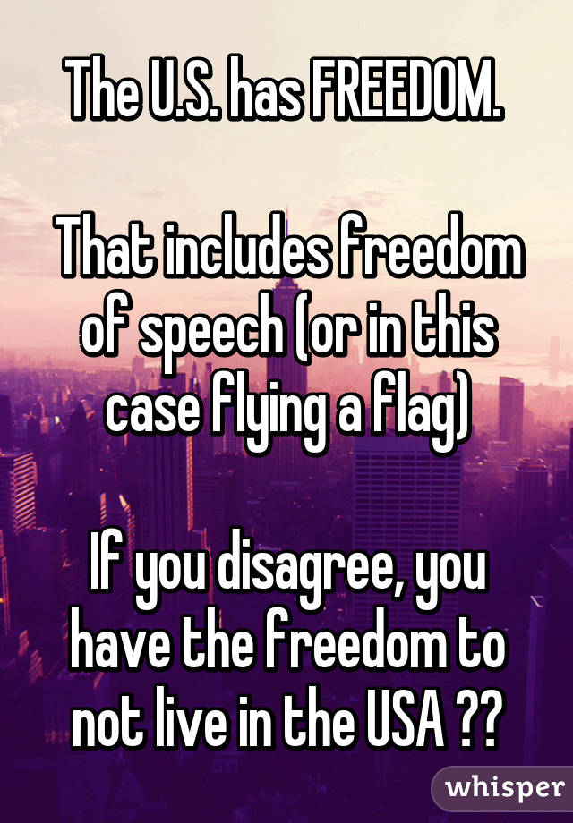 The U.S. has FREEDOM. 

That includes freedom of speech (or in this case flying a flag)

If you disagree, you have the freedom to not live in the USA 🇺🇸