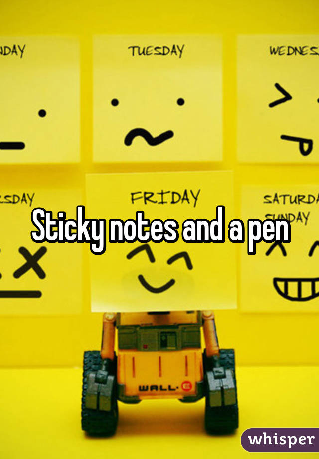 Sticky notes and a pen