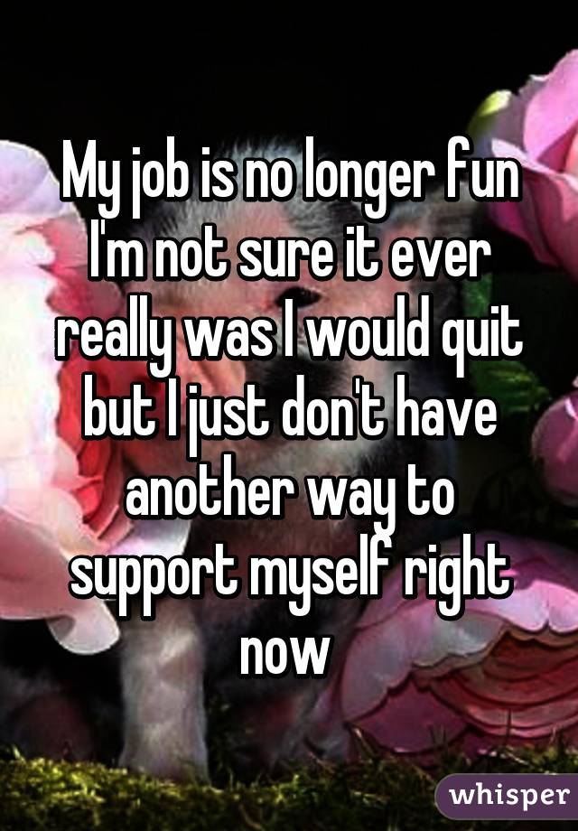 My job is no longer fun I'm not sure it ever really was I would quit but I just don't have another way to support myself right now 