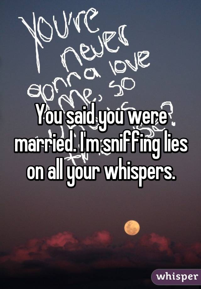 You said you were married. I'm sniffing lies on all your whispers.