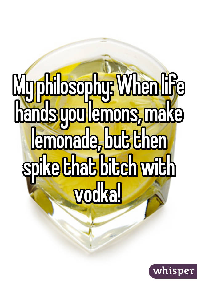 My philosophy: When life hands you lemons, make lemonade, but then spike that bitch with vodka! 