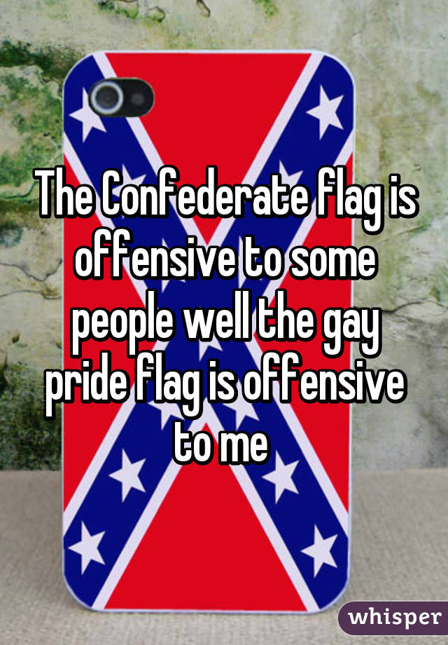 The Confederate flag is offensive to some people well the gay pride flag is offensive to me 