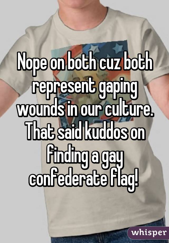 Nope on both cuz both represent gaping wounds in our culture. That said kuddos on finding a gay confederate flag! 