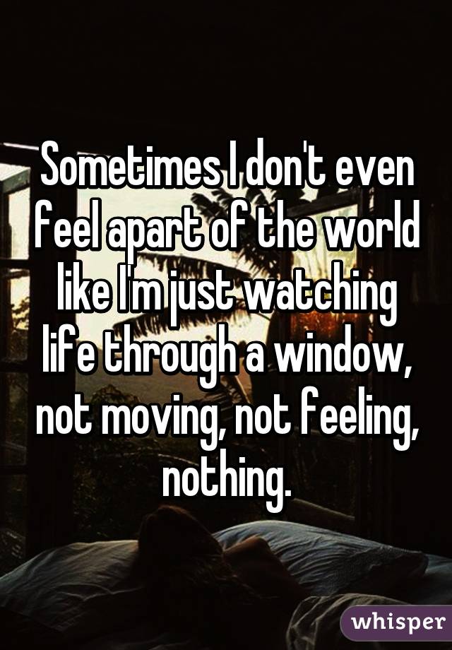 Sometimes I don't even feel apart of the world like I'm just watching life through a window, not moving, not feeling, nothing.