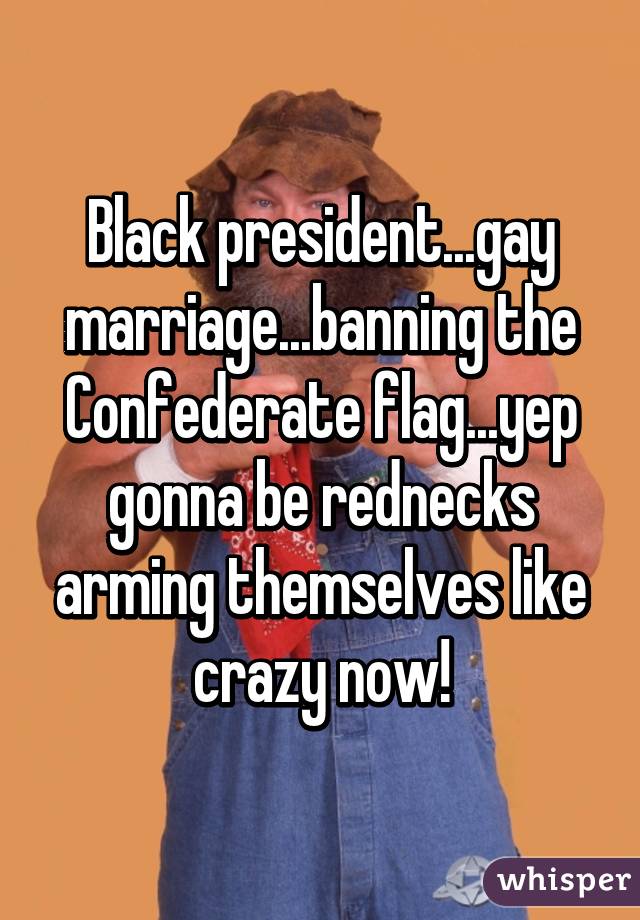 Black president...gay marriage...banning the Confederate flag...yep gonna be rednecks arming themselves like crazy now!