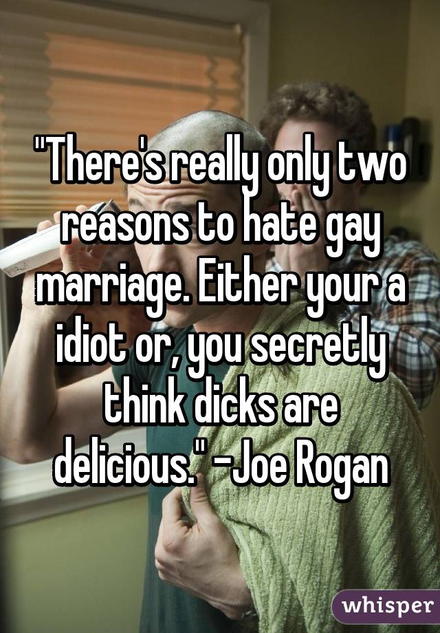 "There's really only two reasons to hate gay marriage. Either your a idiot or, you secretly think dicks are delicious." -Joe Rogan