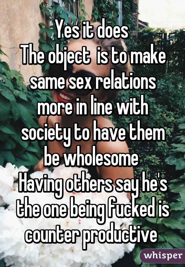 Yes it does 
The object  is to make same sex relations more in line with society to have them be wholesome 
Having others say he's the one being fucked is counter productive 