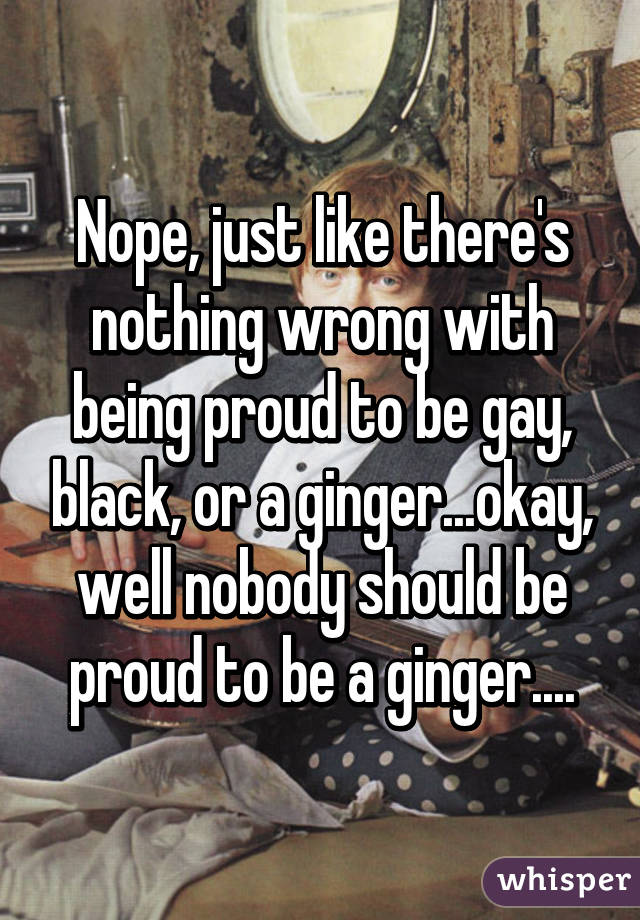 Nope, just like there's nothing wrong with being proud to be gay, black, or a ginger...okay, well nobody should be proud to be a ginger....