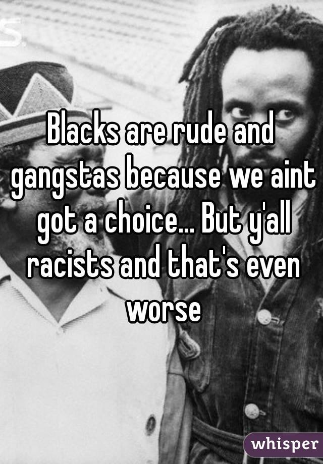 Blacks are rude and gangstas because we aint got a choice... But y'all racists and that's even worse