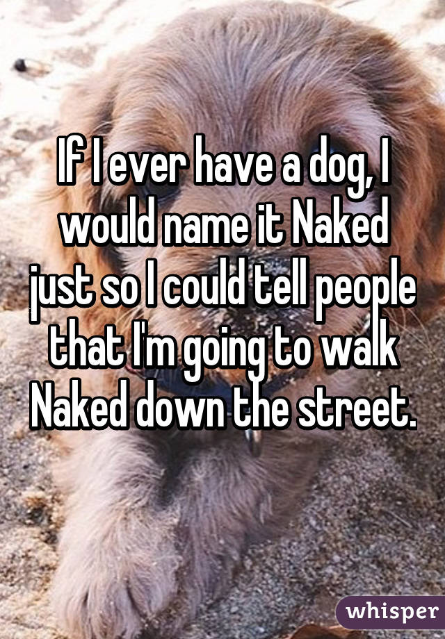 If I ever have a dog, I would name it Naked just so I could tell people that I'm going to walk Naked down the street. 