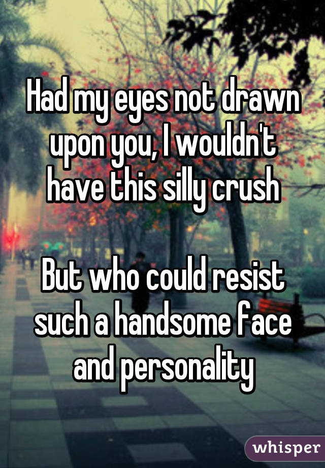 Had my eyes not drawn upon you, I wouldn't have this silly crush

But who could resist such a handsome face and personality