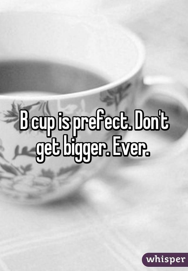 B cup is prefect. Don't get bigger. Ever. 