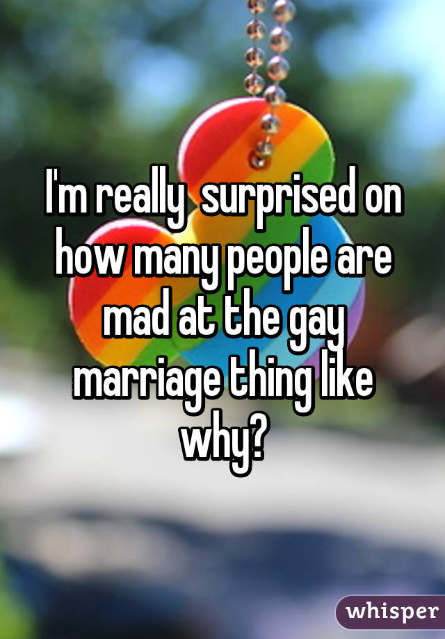 I'm really  surprised on how many people are mad at the gay marriage thing like why?