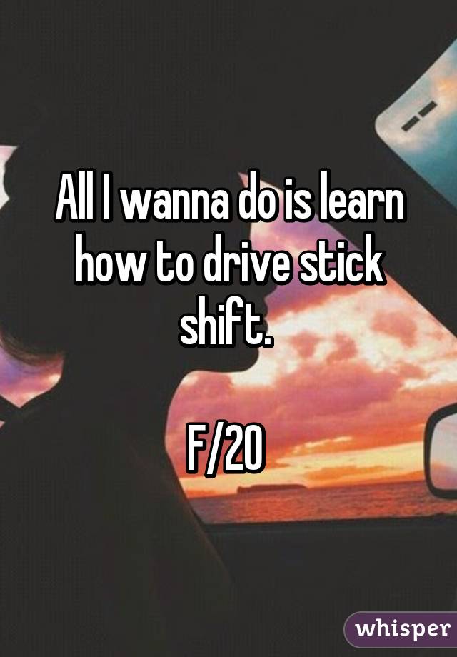 All I wanna do is learn how to drive stick shift. 

F/20 