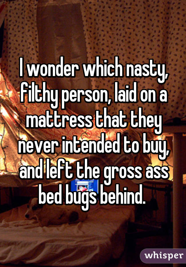 I wonder which nasty, filthy person, laid on a mattress that they never intended to buy, and left the gross ass bed bugs behind. 