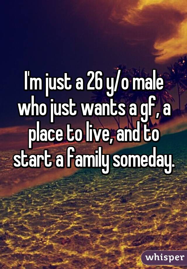 I'm just a 26 y/o male who just wants a gf, a place to live, and to start a family someday. 