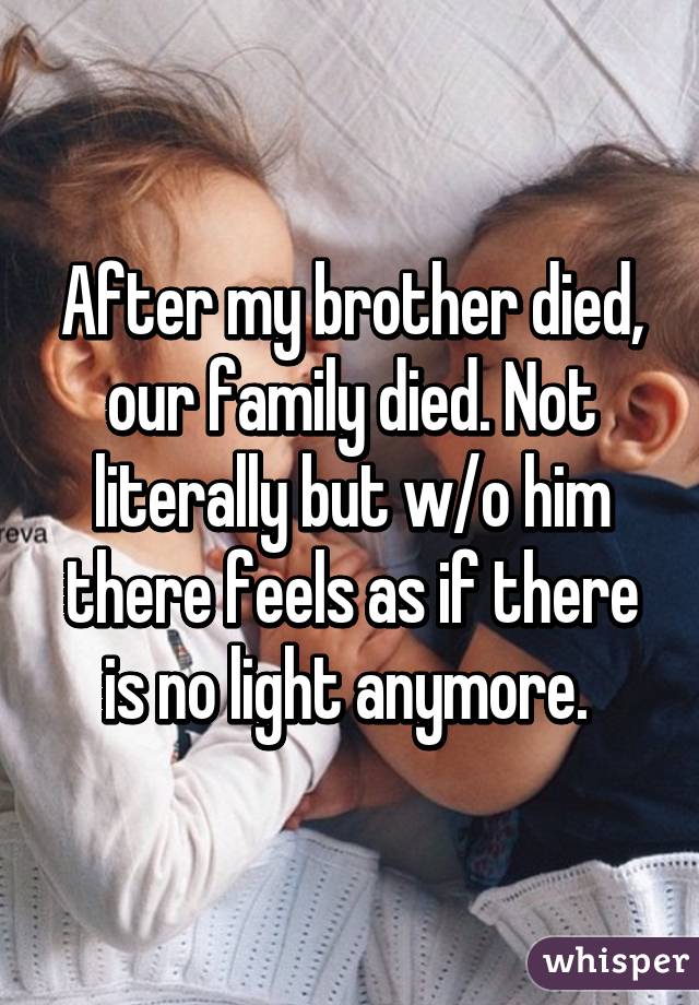 After my brother died, our family died. Not literally but w/o him there feels as if there is no light anymore. 