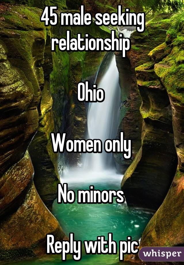45 male seeking relationship 

Ohio 

Women only 

No minors 

Reply with pic