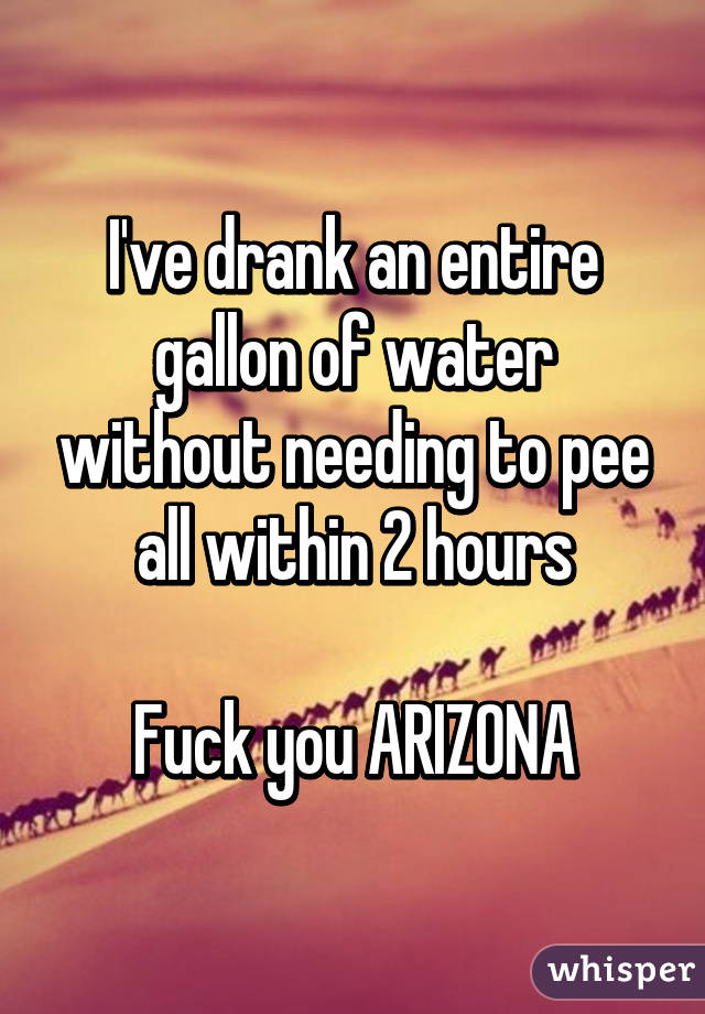 I've drank an entire gallon of water without needing to pee all within 2 hours

Fuck you ARIZONA