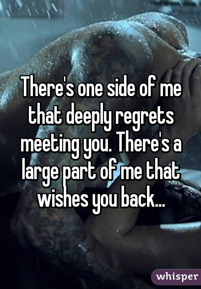 There's one side of me that deeply regrets meeting you. There's a large part of me that wishes you back...