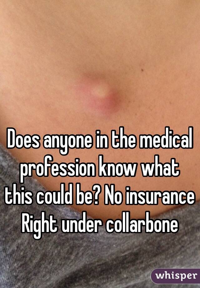 Does anyone in the medical profession know what this could be? No insurance
Right under collarbone 