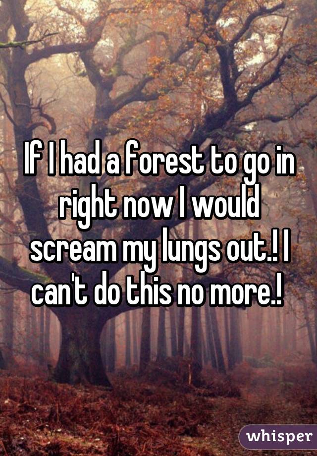 If I had a forest to go in right now I would scream my lungs out.! I can't do this no more.! 