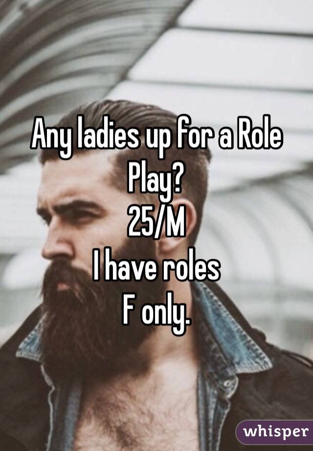 Any ladies up for a Role Play?
25/M
I have roles
F only.