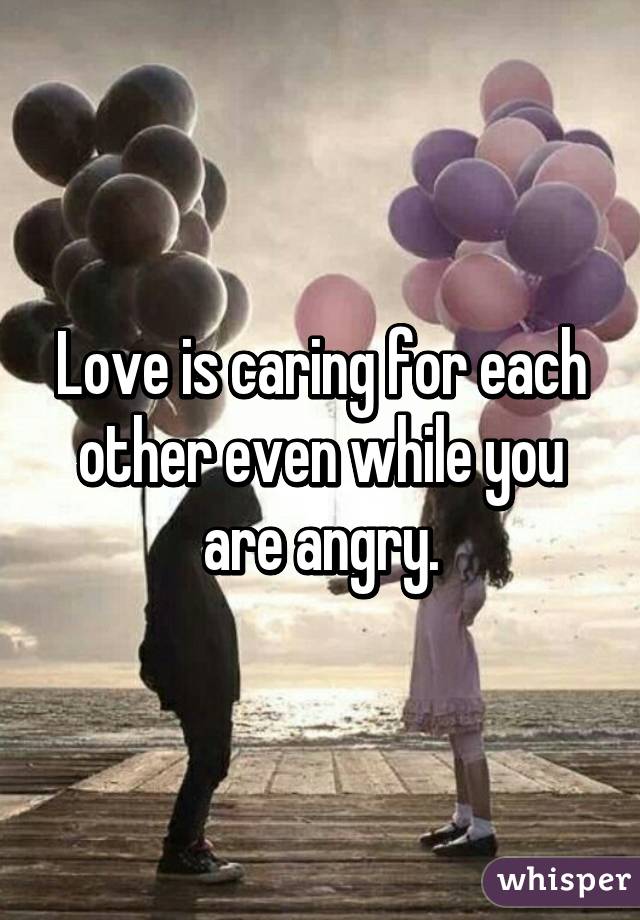 Love is caring for each other even while you are angry.
