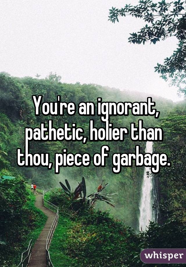  You're an ignorant, pathetic, holier than thou, piece of garbage.