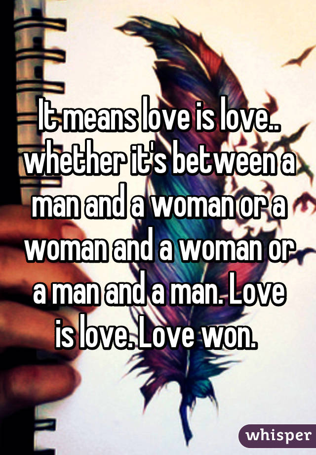 It means love is love.. whether it's between a man and a woman or a woman and a woman or a man and a man. Love is love. Love won. 