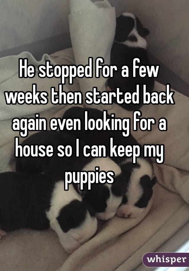 He stopped for a few weeks then started back again even looking for a house so I can keep my puppies 