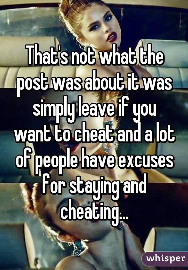 That's not what the post was about it was simply leave if you want to cheat and a lot of people have excuses for staying and cheating...