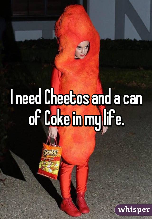 I need Cheetos and a can of Coke in my life.