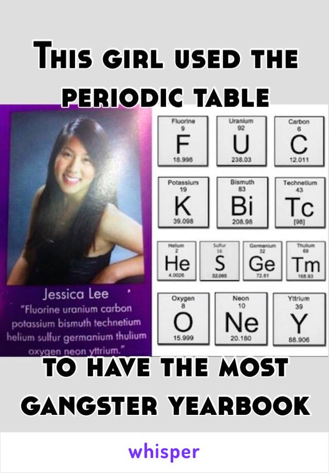 This girl used the periodic table 






to have the most gangster yearbook quote ever 