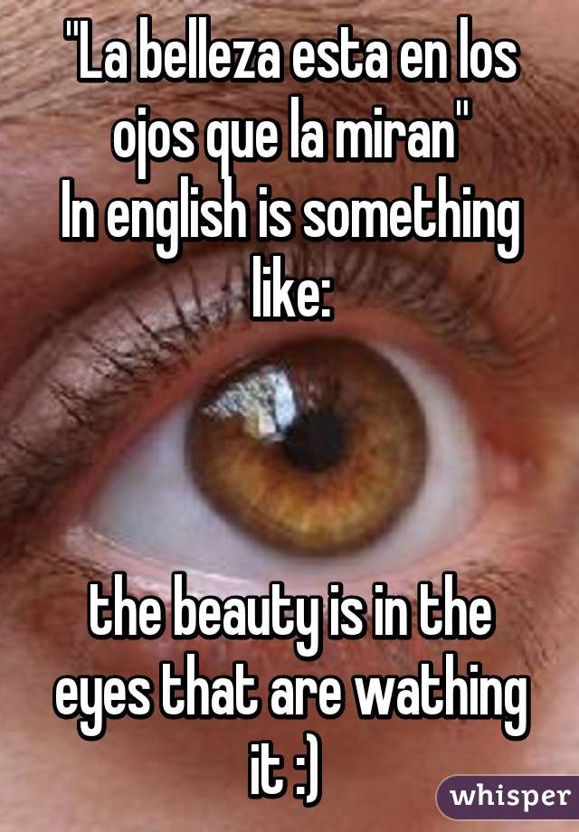 "La belleza esta en los ojos que la miran"
In english is something like:



the beauty is in the eyes that are wathing it :) 