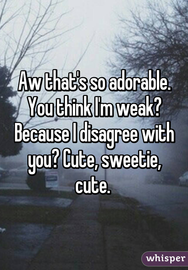 Aw that's so adorable. You think I'm weak? Because I disagree with you? Cute, sweetie, cute. 